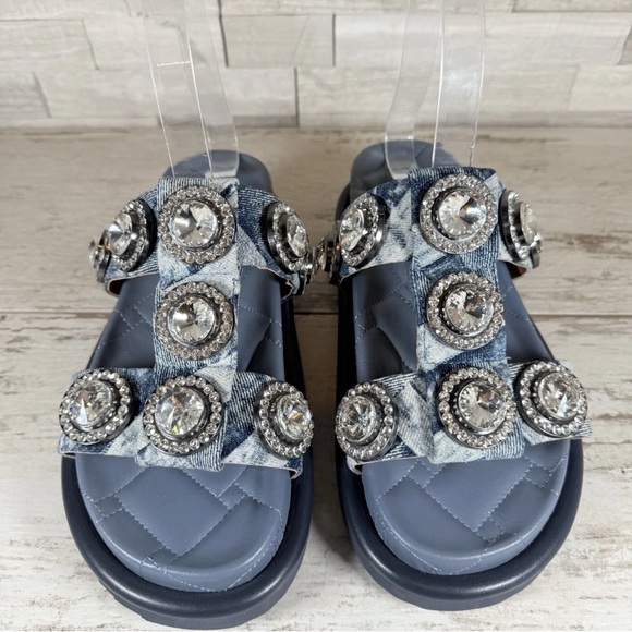 Kurt Geiger London Orson Denim Crystal Jewel Stud Ornament Slide Sandals Size 39 - Picture 5 of 16